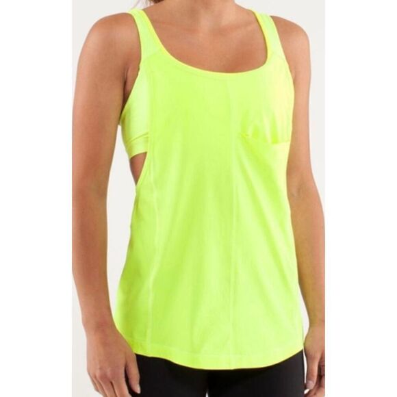 Lululemon Run For The Money Highlighter Yellow SPORT BRA TANK TOP sz 4 - Picture 1 of 6